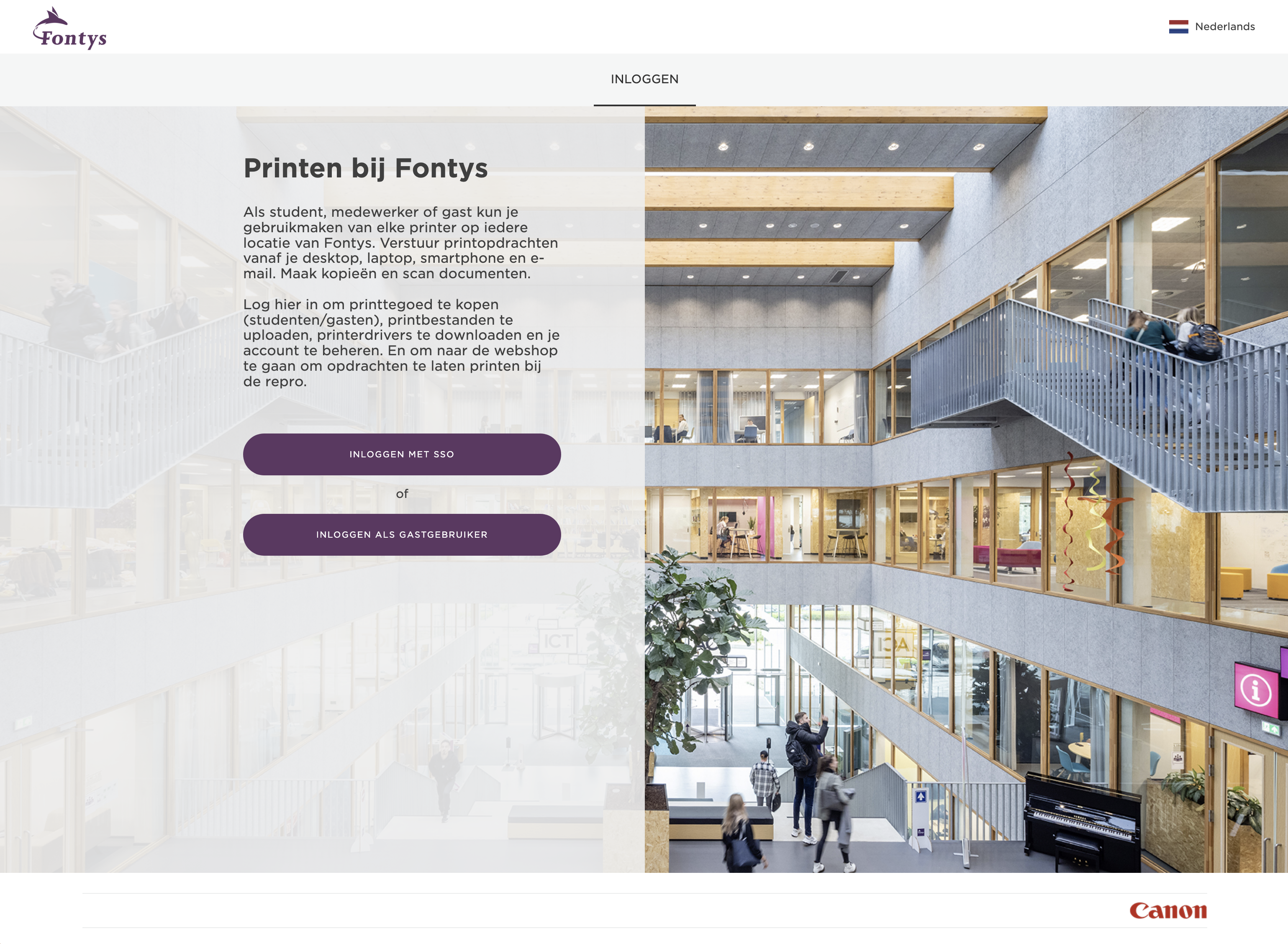 Logging in on the Fontys print portal – Canon Help Center